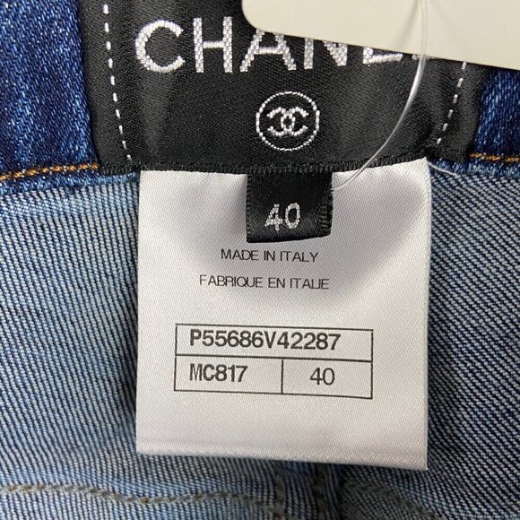 CHANEL | 2017 Spring Skinny Blue Jeans White All Over Diamond Print 40 - Picture 10 of 11